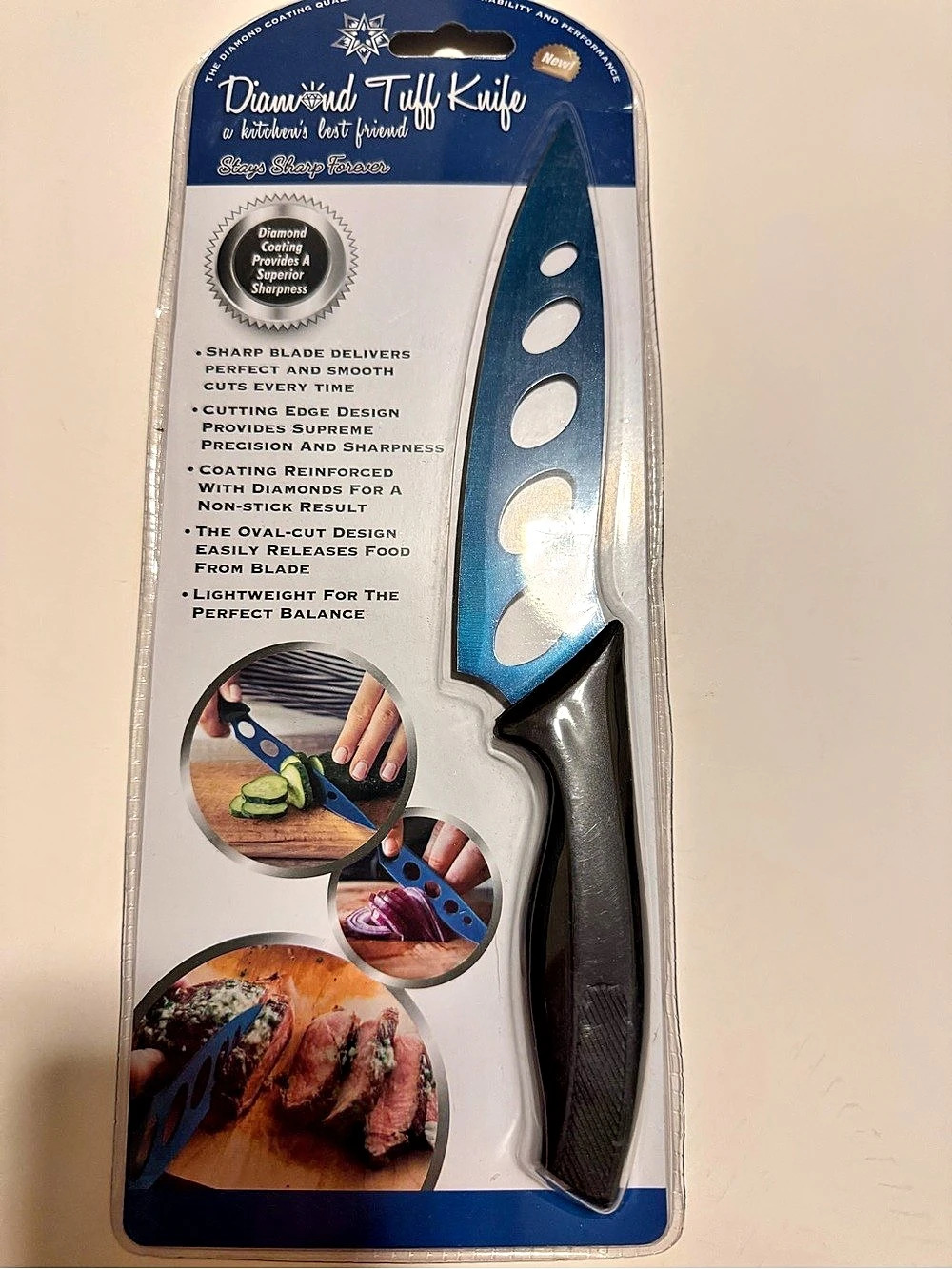 Diamond Tuff Knife Blue & Black Kitchen Knife NWT